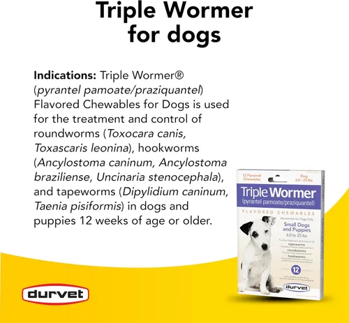 Vista 3 de Durvet Paquete de 12 tabletas Triple Wormer para cachorros y perros pequeños