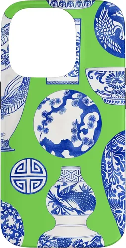 Vista 17 de Blue Willow Chinoiserie Pagoda Ginger Jar Preppy Blue Green Case para iPhone 16