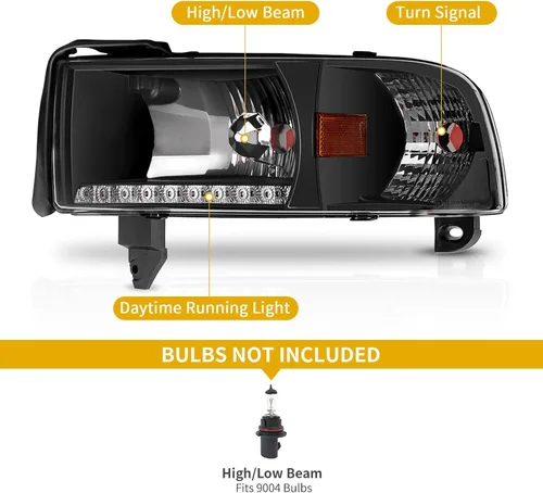 Vista 2 de DWVO Conjunto de faros LED DRL compatible con Dodge Ram 1500 1994-2001/Dodge Ram 2500 3500 94-02 de repuesto, carcasa negra