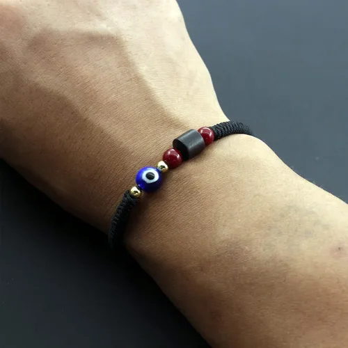Vista 3 de 2 pulseras de mal de ojo hechas a mano ajustables de cuerda roja de la cábala, protección de la suerte, pulseras a juego para parejas, amantes