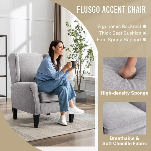 Vista 3 de Silla decorativa moderna, sillón de tela de chenilla con esponja de alta resistencia y patas resistentes, cómoda silla individual para dormitorio