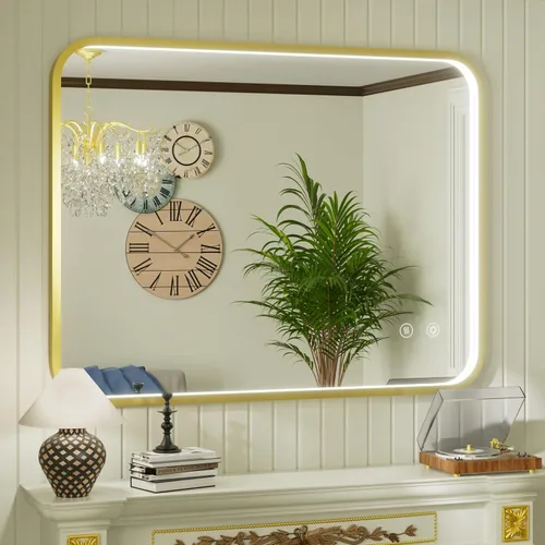 Vista 19 de Espejo de baño LED con marco negro de 16 x 24 pulgadas con luces, ajustable de 3000 K/4500 K/6000 K, espejos de tocador de baño iluminados