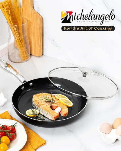 Vista 7 de MICHELANGELO Sartén pequeña – Sartén antiadherente de 8 pulgadas con tapa, sartenes de cerámica no tóxicas con mango de acero inoxidable, sartén