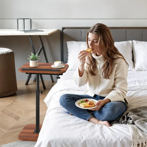 Vista 6 de Mesa de bandeja de TV, altura ajustable, abatible, mesa auxiliar de aperitivos con giro de 360° e inclinación de 180°, mesa auxiliar en forma de C