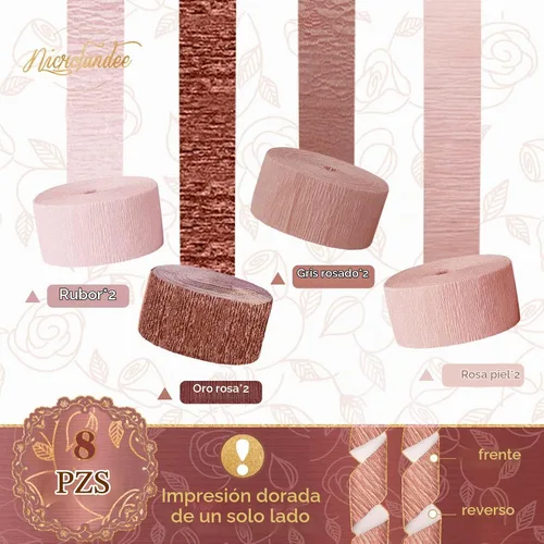 Vista 5 de NICROLANDEE 8 Rollos de Serpentinas de Papel Crepé Color Burdeos y Oro Rosa para Cumpleaños, Bodas, Compromisos, Despedida de Soltera, Despedida