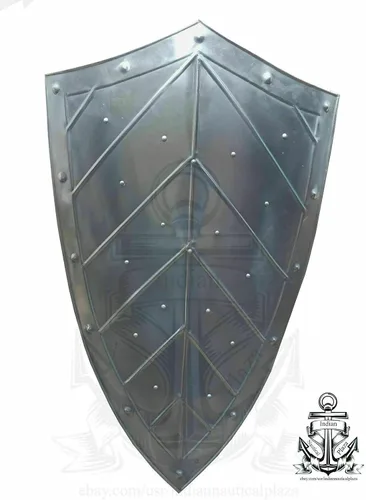 Vista 2 de Escudo de armadura de batalla medieval forjada a mano con escudo de diseño vikingo color plateado