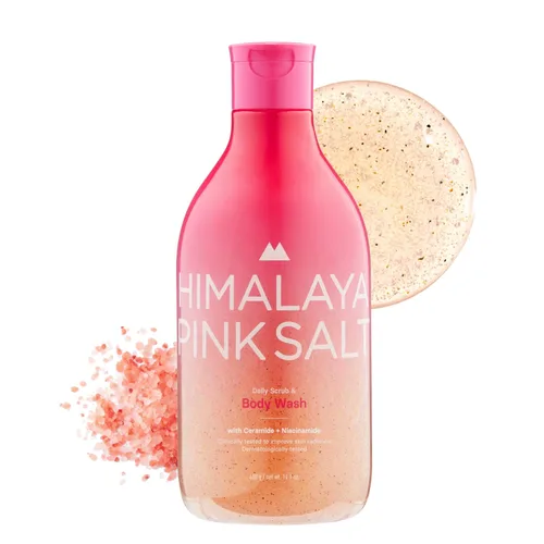 HIMALAYA PINKSALT Exfoliante diario y lavado corporal - Exfoliante corporal, sal del Mar Muerto y sal rosa del Himalaya, gel de ducha natural