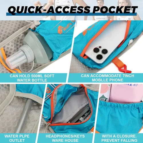 Vista 4 de Hydration Backpack with 2pcs 2L Water Bladder, Lightweight Water Backpack for Hiking, Hydration Vest with 2pc Wrist Braces and 1pc Head Band for