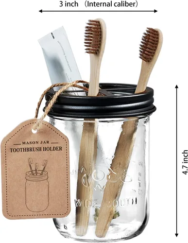 Vista 7 de Amolliar Mason Jar - Soporte para cepillos de dientes, acero inoxidable a prueba de óxido, capacidad para 2 cepillos de dientes y pasta de dientes