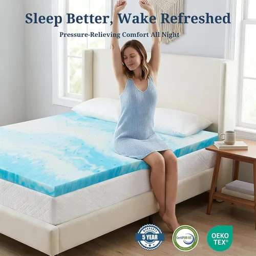 Vista 5 de IULULU Cubrecolchón de tamaño individual, cubrecolchón de espuma viscoelástica de gel de 2 pulgadas, mejora de comodidad ligera, certificado