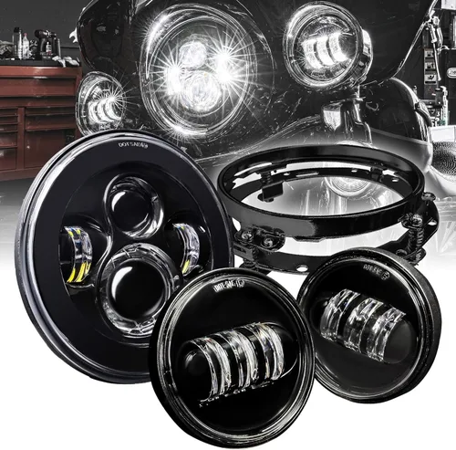 Vista 10 de TRUE MODS - Faro delantero LED de 7 pulgadas para Harley Davidson [acabado negro] convertidores H4 Plug and Play para Road King Electra Glide Ultra