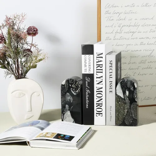 Vista 5 de Koville Sujetalibros de mármol de lujo para estantes, extremos decorativos de libros de piedra, soportes de libros de mármol de alta resistencia