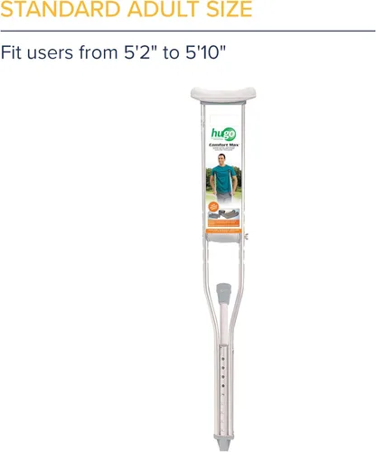 Vista 3 de Hugo Mobility Adjustable Crutches for Walking, Tall Adult Walking Crutches, Comfortable Lightweight Crutches with Underarm Pad and Hand Grip