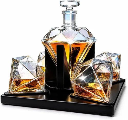 Vista 12 de Decantador de whisky de diamante con juego de 2 vasos de diamante, jarra de licor transparente de 25.4 fl oz y vasos inclinados de 10 onzas