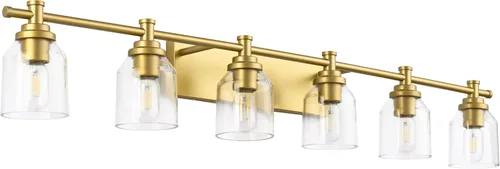 Vista 10 de SOLFART Lámpara de baño vintage de 1 luz sobre espejo para pared de baño, luz negra y latón, lámpara de tocador