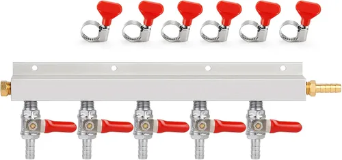 Vista 12 de FERRODAY Colector de gas de 2 vías, 5/16 pulgadas, válvulas de retención integradas de púas, distribuidor de CO2, apagado independiente