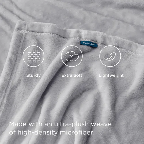 Vista 7 de Bedsure - Manta de vellón, tamaño queen, suave, ligera, afelpada, mullida, acogedora, de microfibra de lujo, color gris claro, 90 x 90 pulgadas
