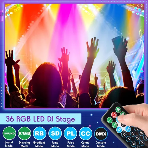 Vista 4 de Paquete de 3 luces LED par para DJ, luz de escenario de 7 canales para escenario con control remoto y control DMX, luces elevadas activadas por