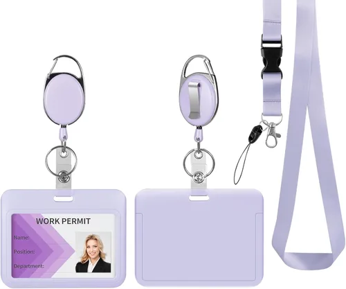 Vista 29 de Soporte retráctil para tarjetas de identificación con cordón separable, carrete de credencial resistente, llavero desmontable, soporte para tarjetas