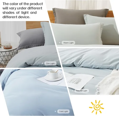 Vista 3 de Dreaming Wapiti Juego de funda de edredón tamaño King, de microfibra lavada, azul aciano, color liso, suave y transpirable, con cierre de cremallera