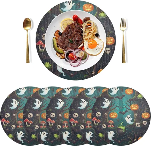 Vista 3 de Cute Ghosts Print Round Table Placemats, Heat Resistant Non Slip Place Mat Washable for Kitchen one sizex1