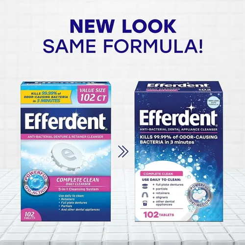 Vista 2 de Efferdent Tabletas de limpieza de retenedores, tabletas de limpieza de dentaduras para aparatos dentales, limpieza completa, 102