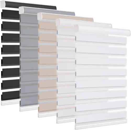 Vista 7 de Changshade Persianas de cebra de tamaño personalizado, sin cordón, para interiores, privacidad, doble capa para sala de estar, dormitorio, baño