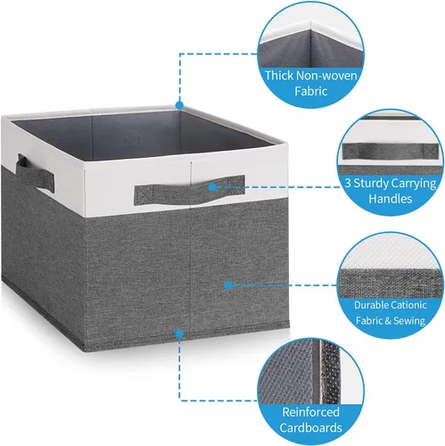 Vista 13 de GhvyenntteS Contenedores de almacenamiento extra grandes con tapas, cajas de almacenamiento plegables de tela con tapas y asas, cestas