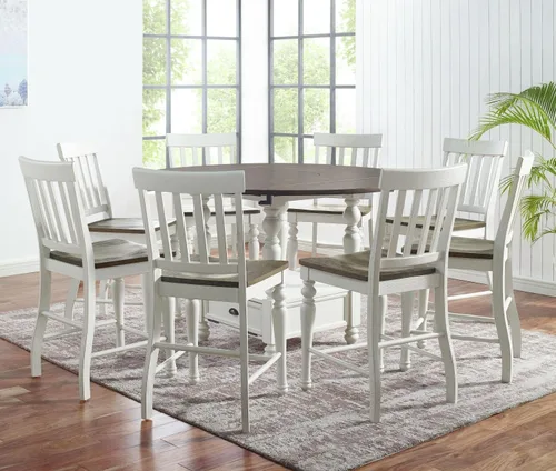 Steve Silver Furniture Joanna - Juego de comedor redondo de 9 piezas, diseño de casa de campo, mesa redonda de 42 pulgadas con 8 sillas de encimera
