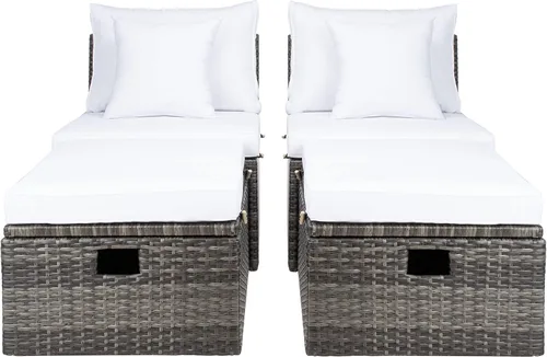 Vista 18 de SAFAVIEH PAT7515A Collection Pramla - Juego otomano de 4 piezas para exteriores negro y beige