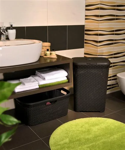 Vista 3 de Curver Style - Cesta de plástico para ropa de 45 litros, color marrón oscuro