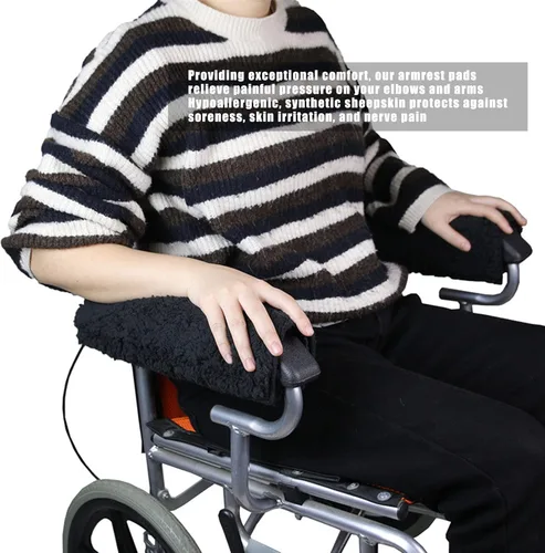 Vista 6 de Fundas para reposabrazos de silla, cojines elásticos de espuma viscoelástica para sillas de ruedas, almohadillas para reposabrazos de piel de oveja