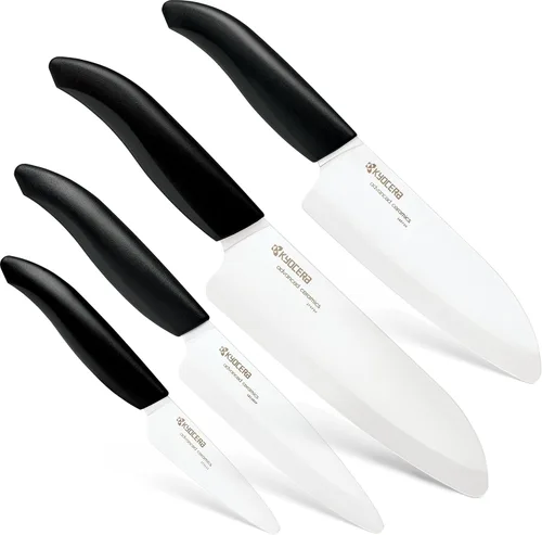 Vista 8 de Juego de cuchillos de cerámica de 4 piezas de Kyocera Revolution: cuchillo de chef para tus necesidades de cocina, incluye cuchillo Santoku de chef