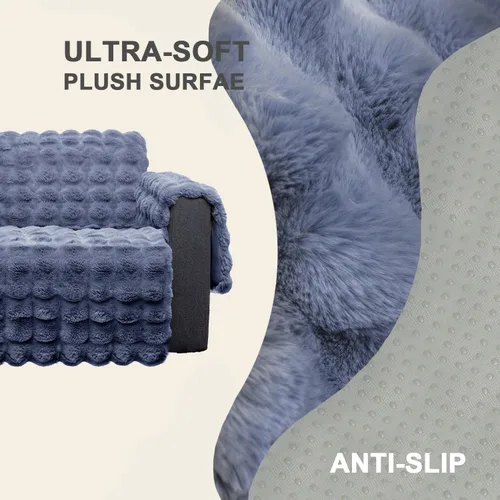 Vista 6 de Funda de sofá de felpa y pelo Shaggy, funda de sofá de imitación de piel para perros, funda impermeable antideslizante, protector de muebles