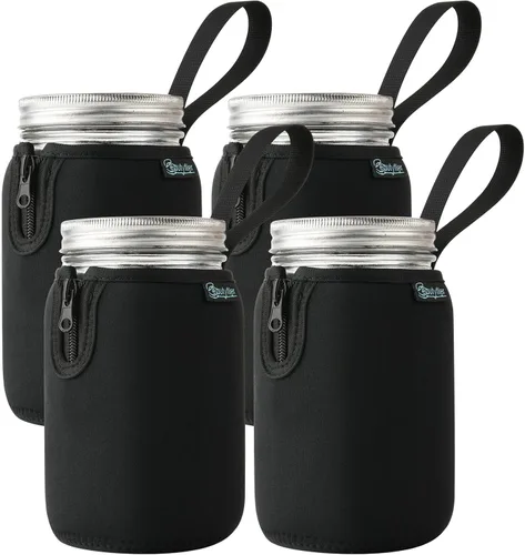 Vista 9 de Beautyflier Mason Jars - Frascos de boca ancha de 32 onzas, con boca regular, aisladores, enfriadores de vidrio para beber, frascos de brote, manga