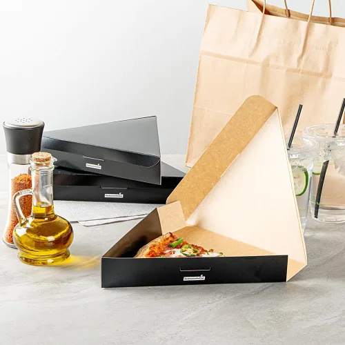 Vista 4 de Restaurantware Eco Pie - Cajas de pizza de 9.3 x 10.3 x 1.8 pulgadas, 100 contenedores de rebanadas de pizza con cubierta de almeja, con bloqueo