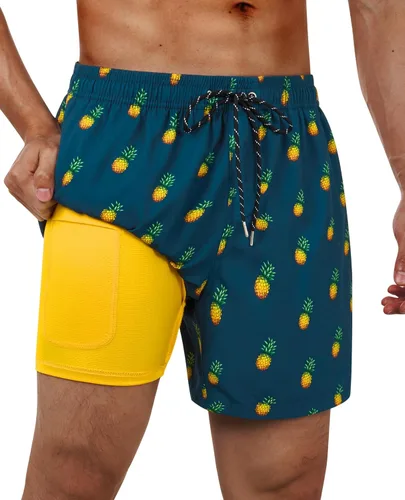Vista 33 de Gleeease Traje de baño para hombre de 5 pulgadas con forro de compresión, bolsillos, cordón, secado rápido, elástico, divertido, playa, natación