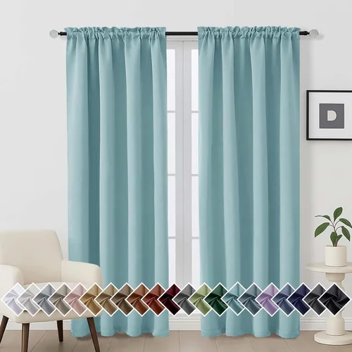 Vista 148 de OVZME Aqua Blackout Curtains for Small Window Treatment, Light Blocking Short Kitchen Window Curtains Over Sink, Dual Rod Pocket Half Window Tiers
