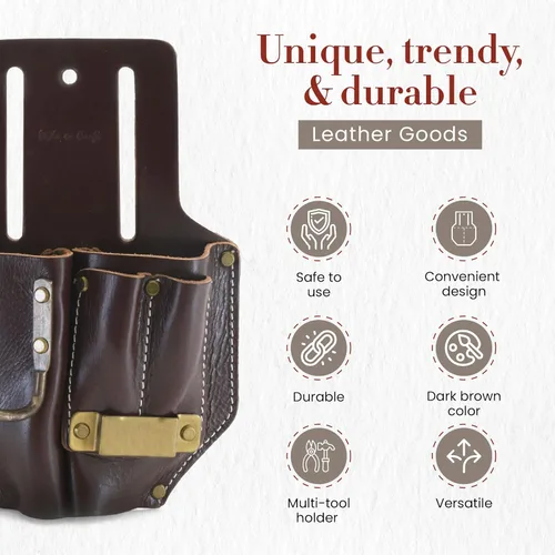 Vista 4 de Style N Craft Alicates de 4 bolsillos, martillo, lápices y soporte para cinta, bolsa de herramientas de cuero de grano completo, soporte