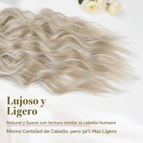 Vista 2 de REECHO Extensiones de cabello, 4 piezas, extensiones de cabello con clip HE001, extensiones de cabello sintéticas naturales y suaves para mujer