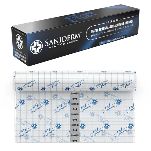 Vista 10 de Saniderm Flex Tattoo Aftercare Vendaje (nuevo) (rollo mediano, 6 pulgadas x 8 yardas) – Práctico, más rápido curación y protección del tatuaje