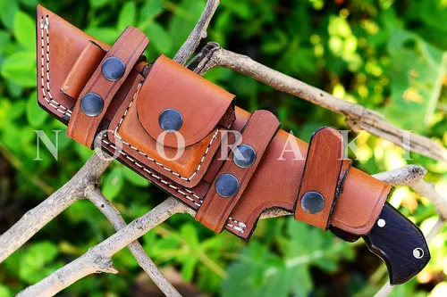 Vista 6 de Nooraki - 10" hecho a mano personalizado D2 Tracker, caza y camping Bushcraft supervivencia cuchillo EDC, espiga completa con funda TRK-345