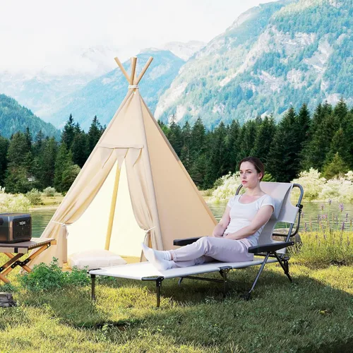 Vista 9 de Outsunny Silla tumbona bronceadora, silla de playa de 4 posiciones con agujeros para la cara y los brazos, reposacabezas de almohada, silla