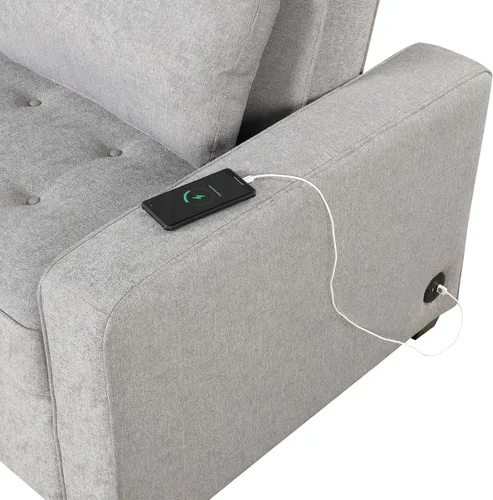 Vista 7 de Merax Cama tapizada de lino de 65.7 pulgadas, sofá cama extraíble adjunta 2 cojines, puerto de carga USB doble y respaldo ajustable para sala de Gris