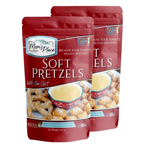 Mom's Place Pretzels suaves sin gluten con mezcla de sal marina, kit de fabricación de pretzel suave, paquete de 2, fácil de hacer, 48 porciones,