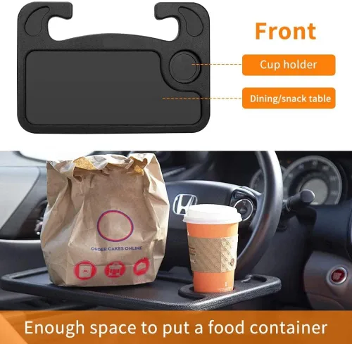 Vista 3 de Escritorio de Volante de Coche Bandeja de Mesa de Coche para Comer y Almacenar Laptop, Accesorios de Coche para Viajes Compatibles con la Mayoría