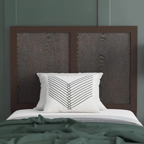 Vista 4 de EMMA + OLIVER Omar Cabecera de madera tamaño individual, cabecera de dos paneles en color marrón oscuro