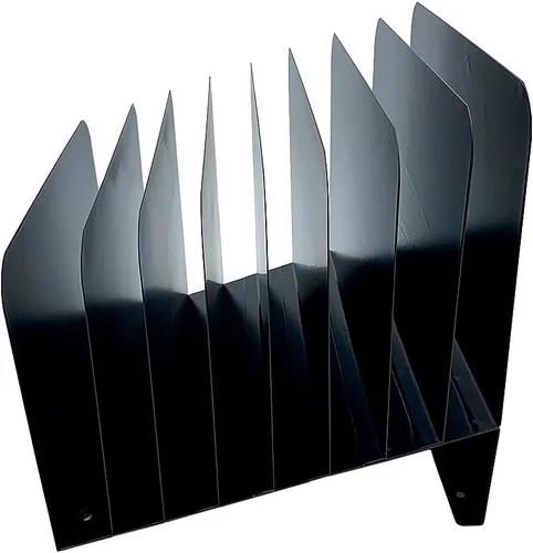 Vista 2 de Huron Carpeta organizadora de archivos de escritorio, inclinada inclinada, 8 ranuras, acero negro de grado comercial