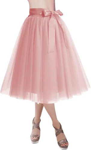 DRESSTELLS Womens Tutu Skirts A Line Tulle Dress for Women Knee Length Adult Skirt Layered Short Prom Party Midi Skirt