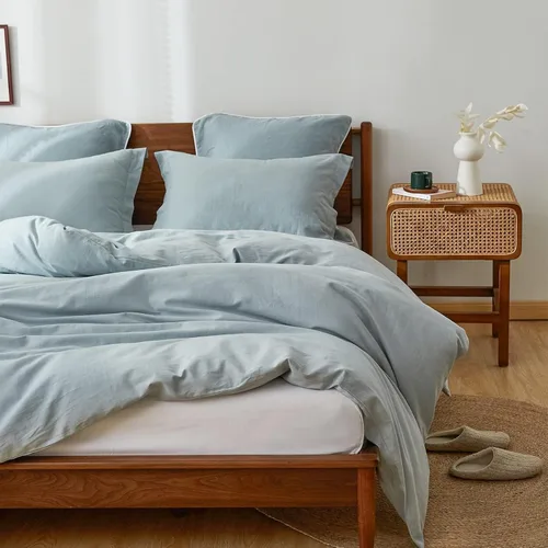 Vista 44 de Simple&Opulence Juego de funda de edredón 100% lino, lino francés natural, color rosa rubor, tamaño individual, funda de edredón de lino